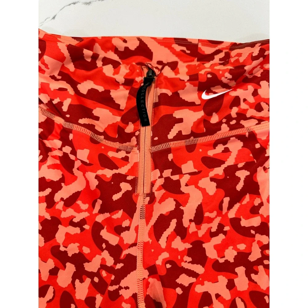 Nike Icon Clash Dri-FIT Womens Red Orange Camo‎ Crop Leggings Zip Front Medium